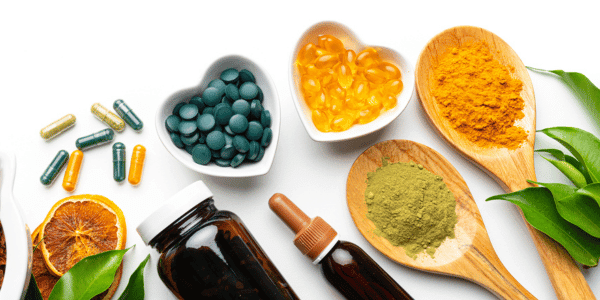 nutritional supplements and vitamins on a white background