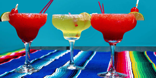 three margaritas on a cloth for Cinco de Mayo