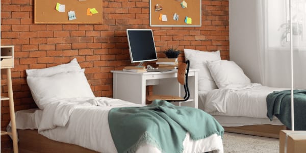 unpacked college dorm room