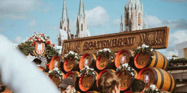 beer barrels from famous Munich brewery at Oktoberfest