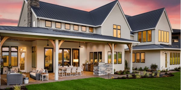 modern home at sunset