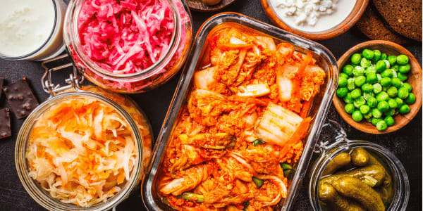 aerial image of fermented foods in containers