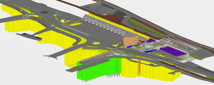 Geotechnical reinforcement measures in Quadri combined with designed roads and buildings.