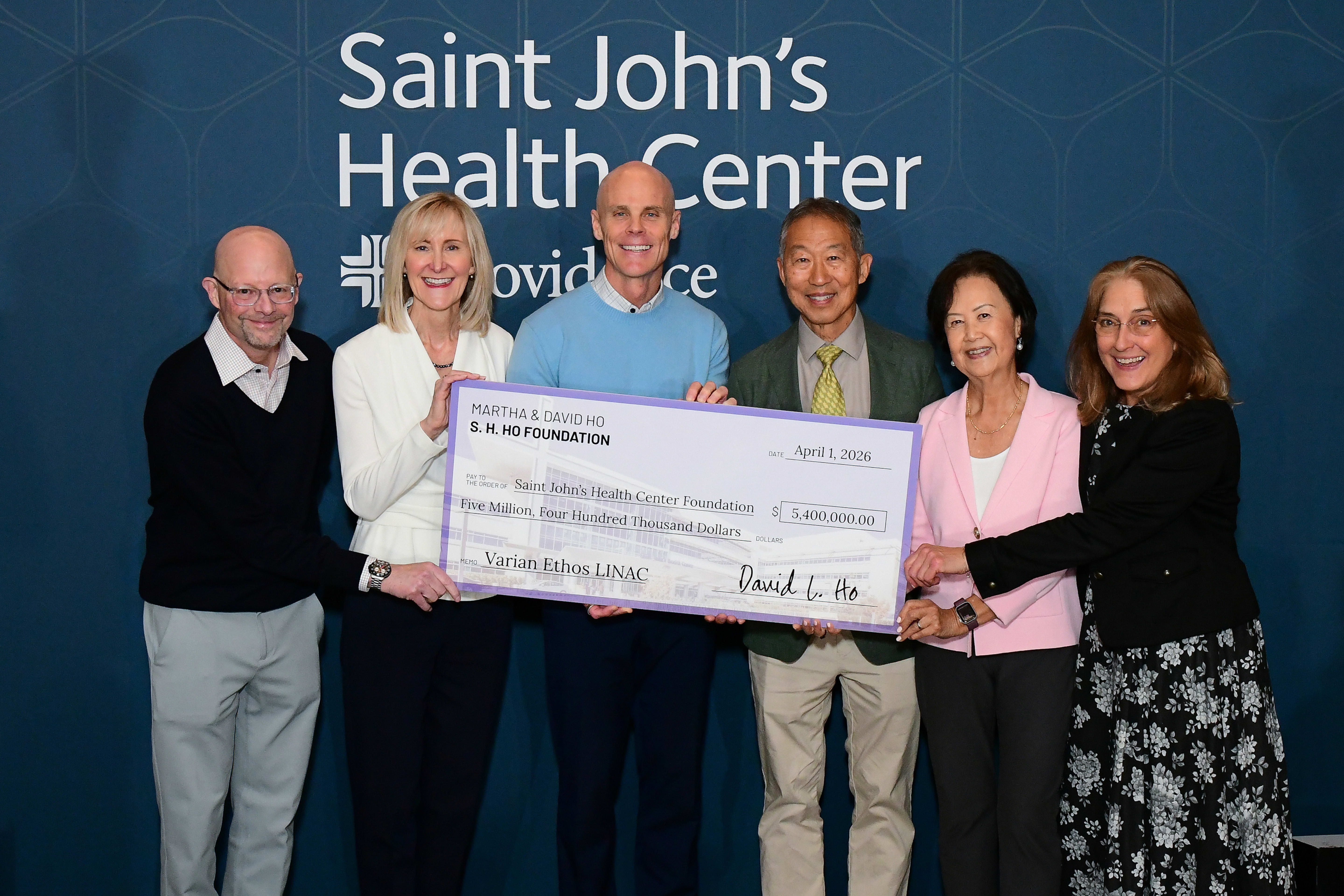 Pictured from left: Robert C. Wollman, M.D., radiation oncologist and medical director of Providence Saint John’s Radiation Oncology Department, and associate professor at Saint John’s Cancer Institute; Sheryl A. Bourgeois, PhD, president and CEO of Saint John’s Health Center Foundation; Michael Ricks, chief executive, Providence LA-Coastal Service Area and Providence Saint John’s Health Center; Trustee David Ho and wife Martha Ho; and Kim Kowsky, philanthropy director, Saint John’s Health Center Foundation. 