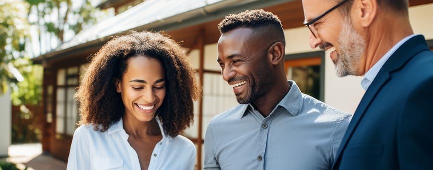 Salesperson with homeowners