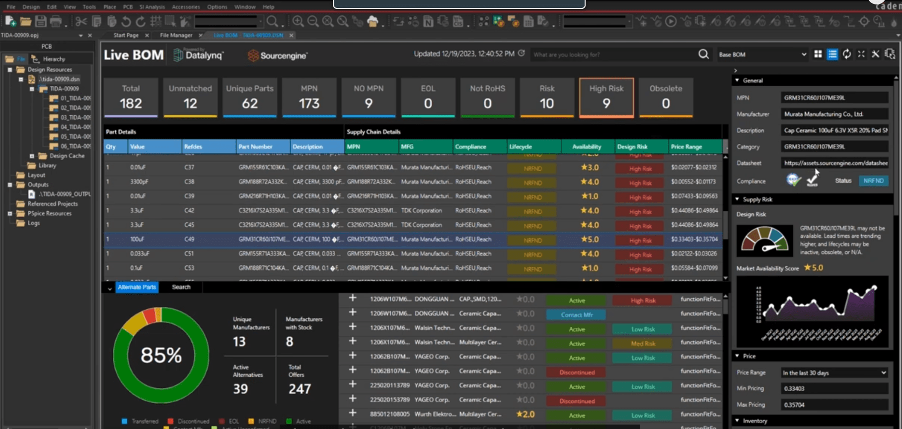  Live BOM component properties selection