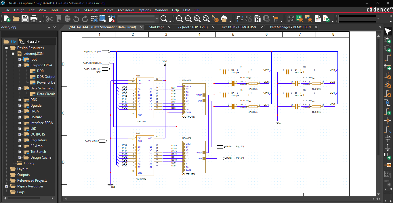 View of a schematic overview page in OrCAD X Capture.