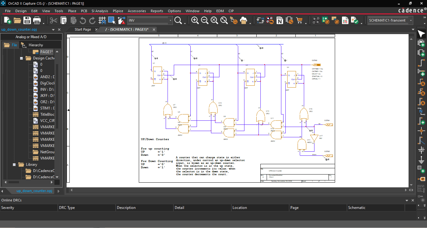 A view of the binary counter demo schematic.