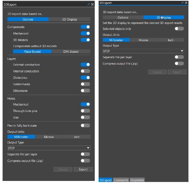 OrCAD X 3D Export Panel