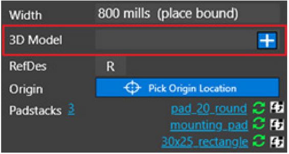 Text portion of the “3D Model” for a footprint is empty before importing. 