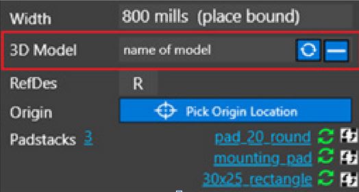 When mapping a 3D model to a footprint, you have two icons available, refresh and minus, which are associated with steps 4a and 4b in the table above, respectively. 