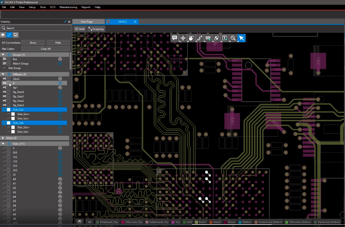 Route highlights with OrCAD X Presto PCB Editor