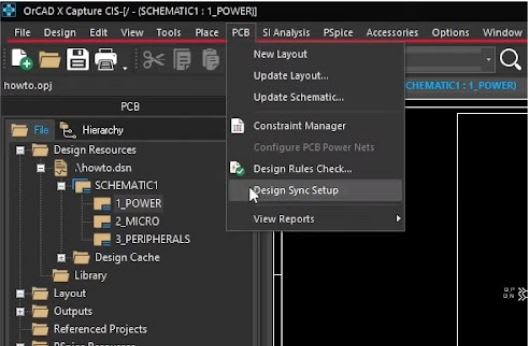 Through the PCB menu, you can set up your design sync and create a new PCB layout