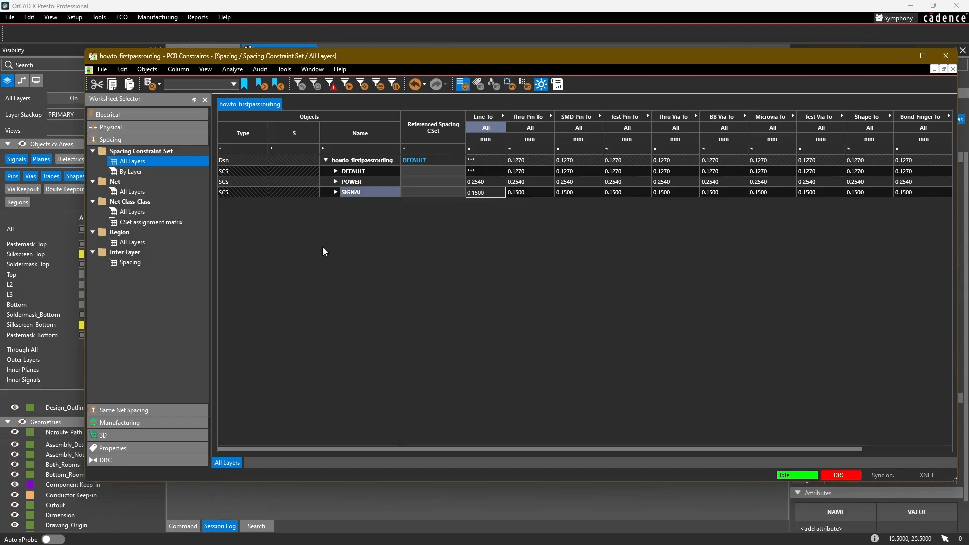 Constraint Manager menu in OrCAD X