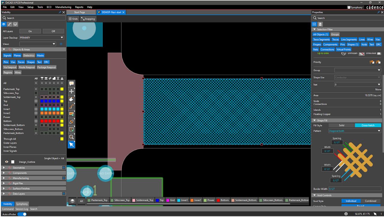Cross-hatch pattern on a flex region of a PCB  in OrCAD X