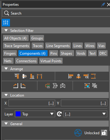 View the Properties panel with the components selected.