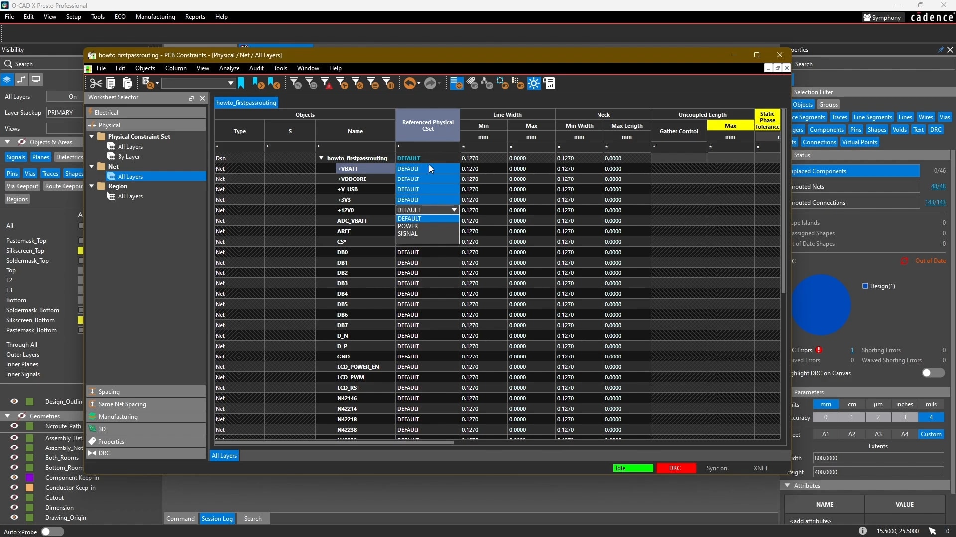 Assigning the spacing constraint sets in OrCAD X