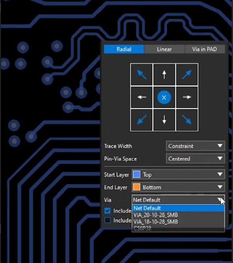 Visual graphic shown for customizable fanout and routing in OrCAD X