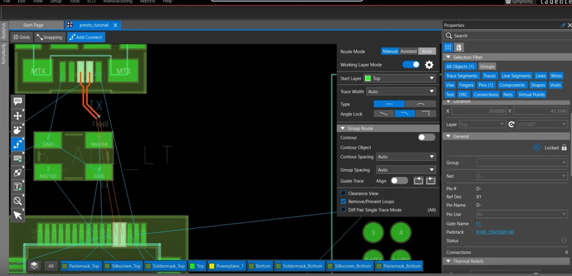 DRC violation highlighted and marked while routing in OrCAD X.