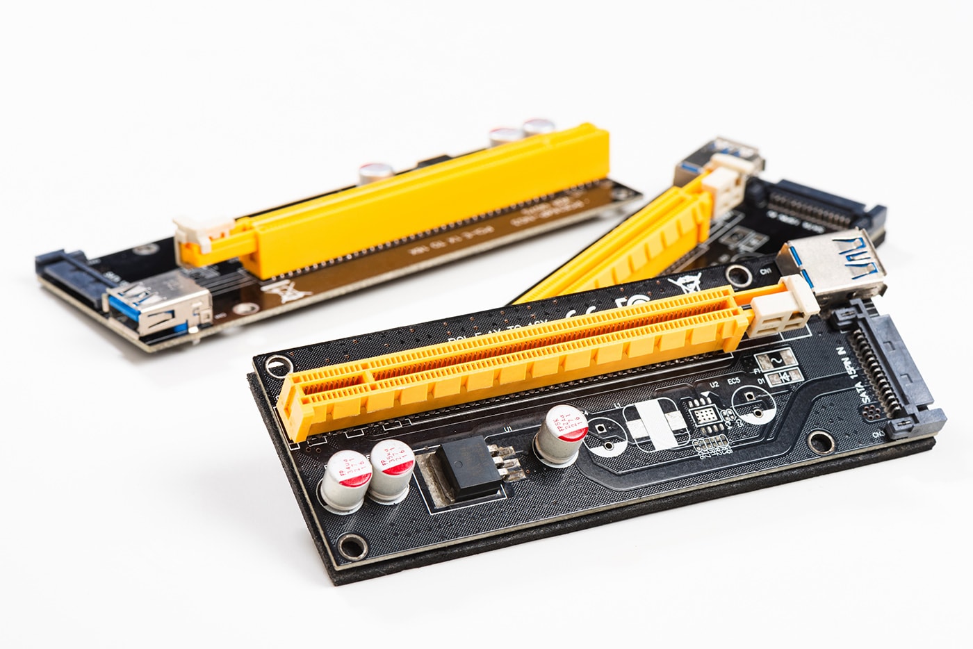 PCBAs with edge connector receptacles shown in yellow