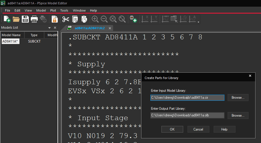 View of Export to Capture Library window in PSpice Model Editor