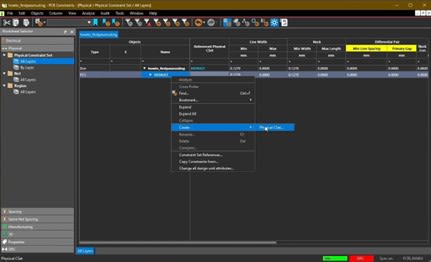 Through the constraint manager, constraint sets (CSETS) are applied to different nets or regions in the design. The image shows how to create a new CSET