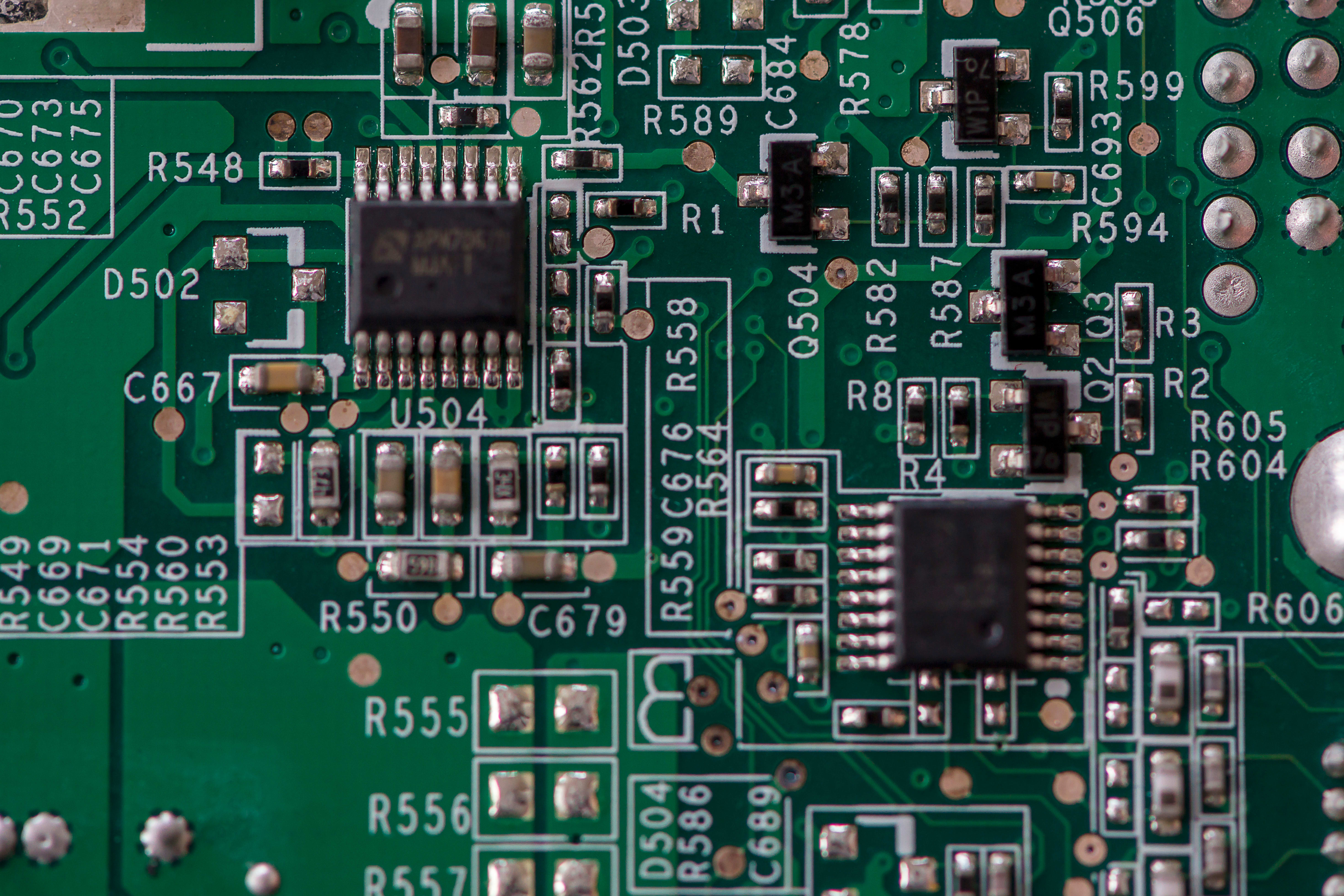 Simple PCB layout with ICs, capacitors, and resistors