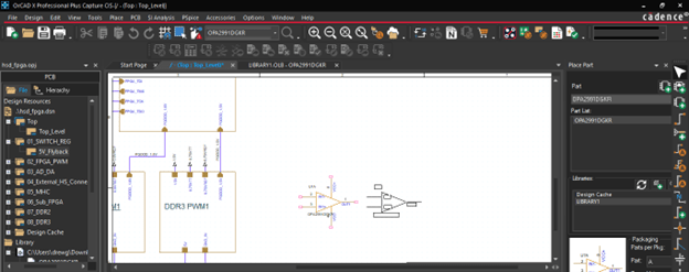 Design canvas showing part placement in a schematic page