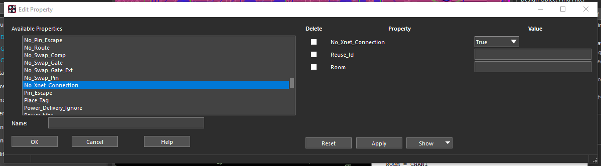 OrCAD X PCB Editor Edit Properties window
