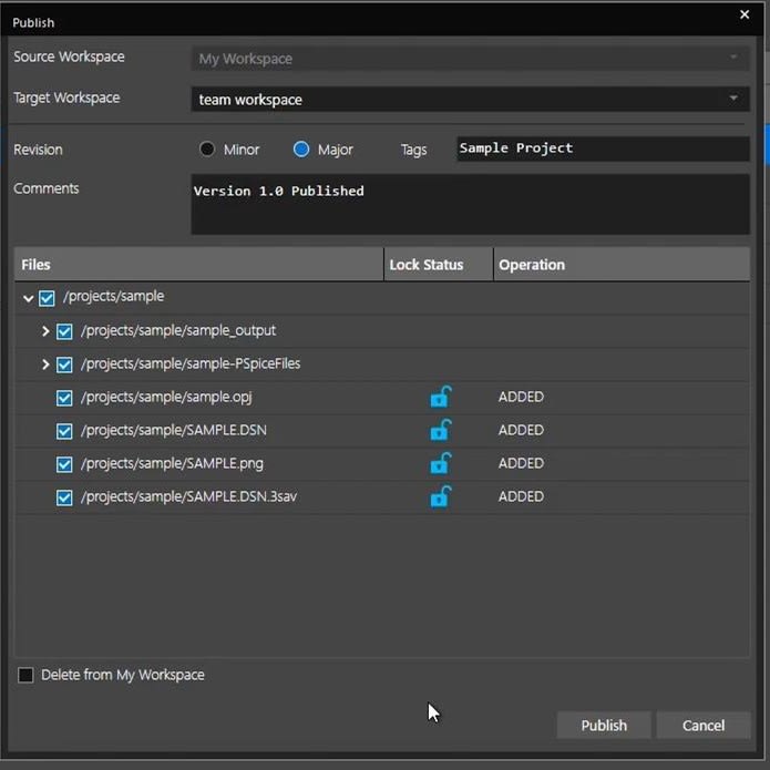 Publishing changes to the cloud with OrCAD X Capture.