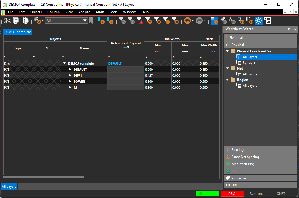 View of Constraint Manager from OrCAD X Presto PCB Editor.