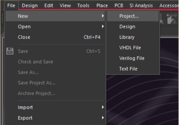 File > New > Project to create a new OrCAD X project