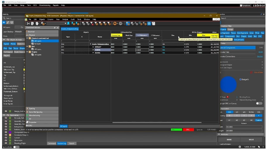 Setting physical constraints in the OrCAD X Constraint Manager