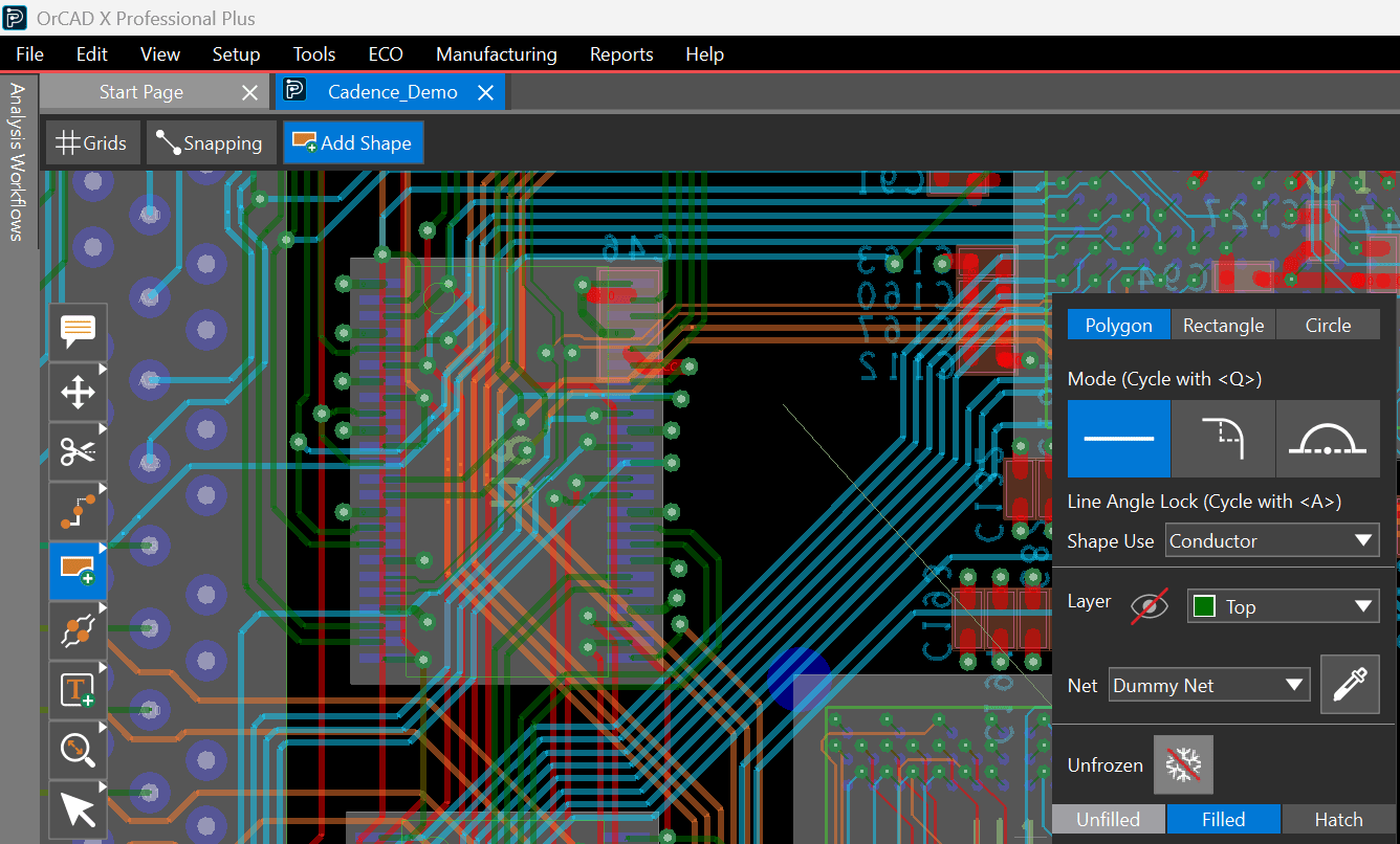 View of Add Shape window overlaying board layout.