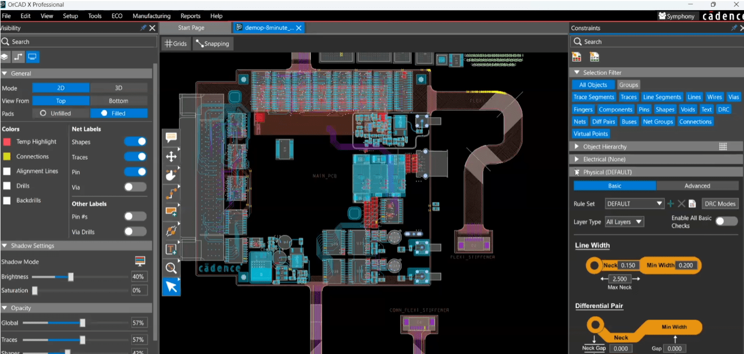 View of OrCAD X Presto canvas emphasizing Constraint Panel.