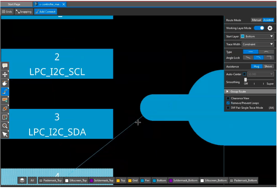 Routing in real-time the trace width automatically shrinks as it approaches the vicinity of the pads of an IC.