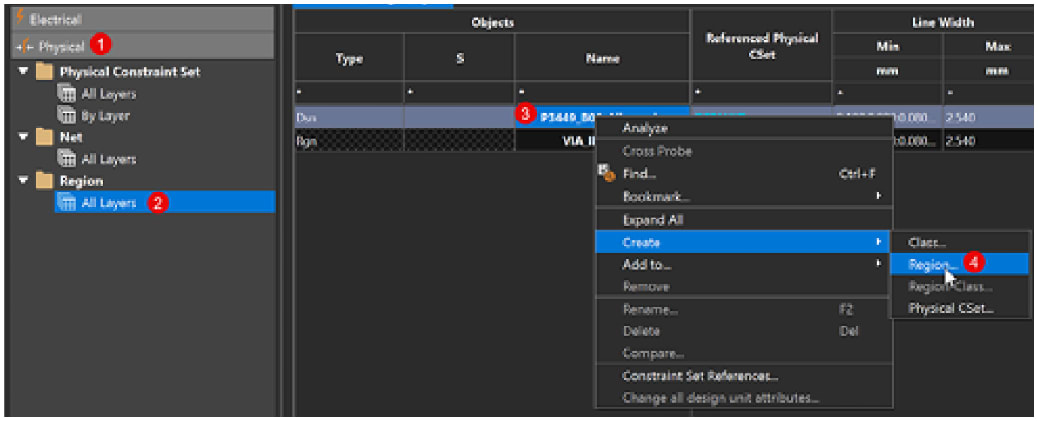 How to create a new constraint region in OrCAD X.