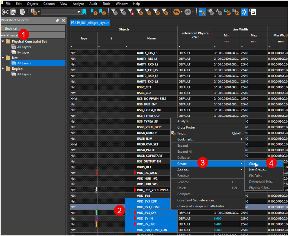 How to create a net class in OrCAD X.