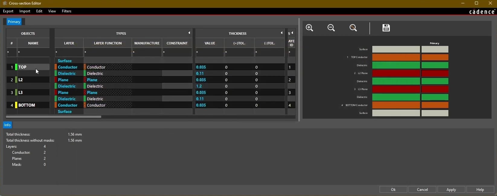 OrCAD X cross-section editor.