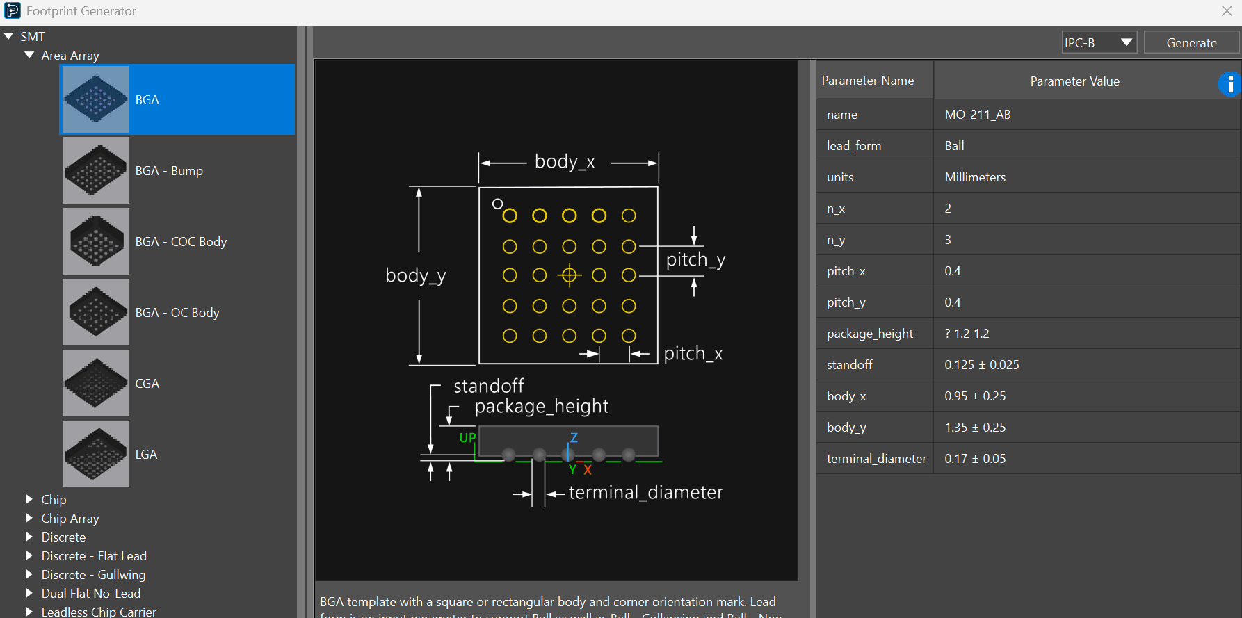 View of Footprint Generator wizard.