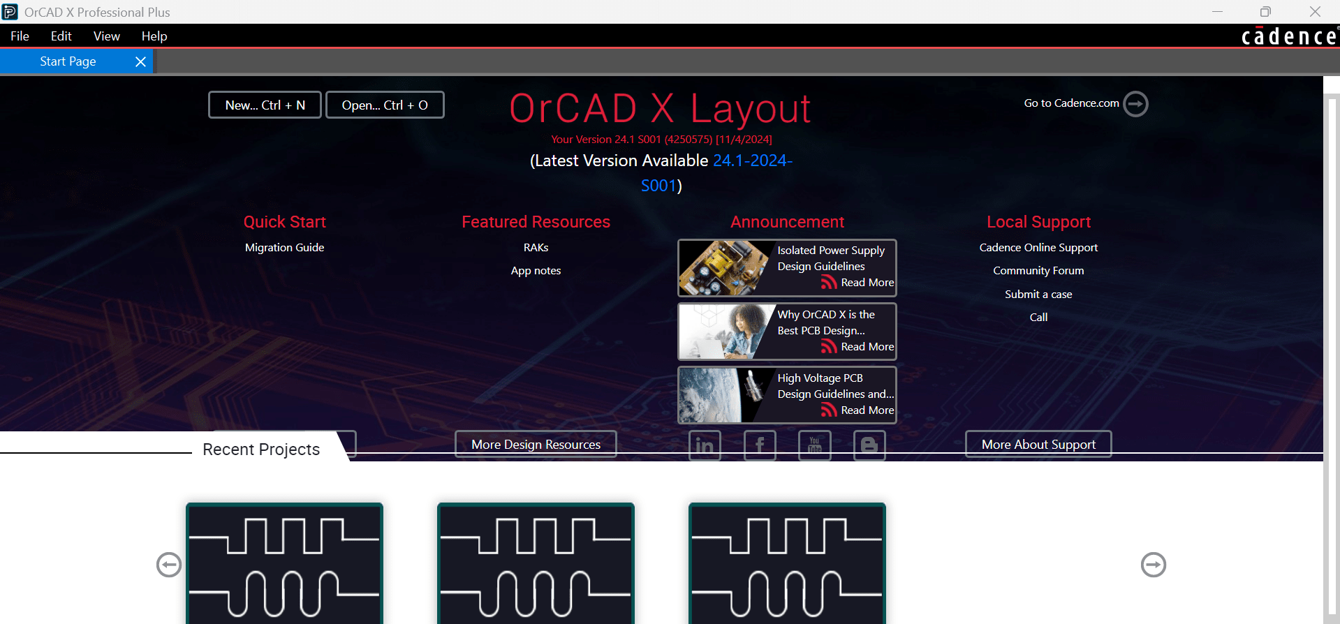 View of OrCAD X Presto launcher.