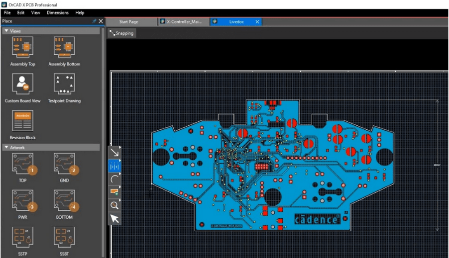OrCAD X PCB Documentation example with the Live DOC editor window