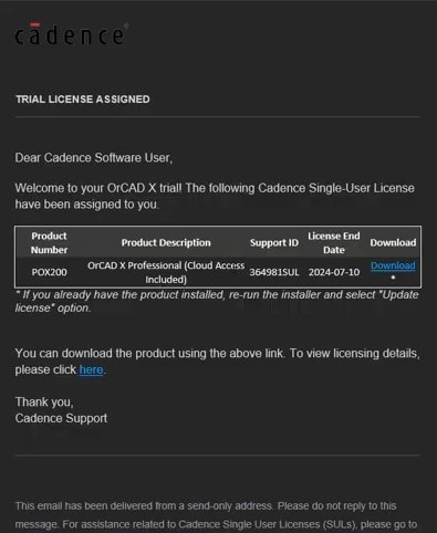 Clicking the link in the email will proceed to download an executable.