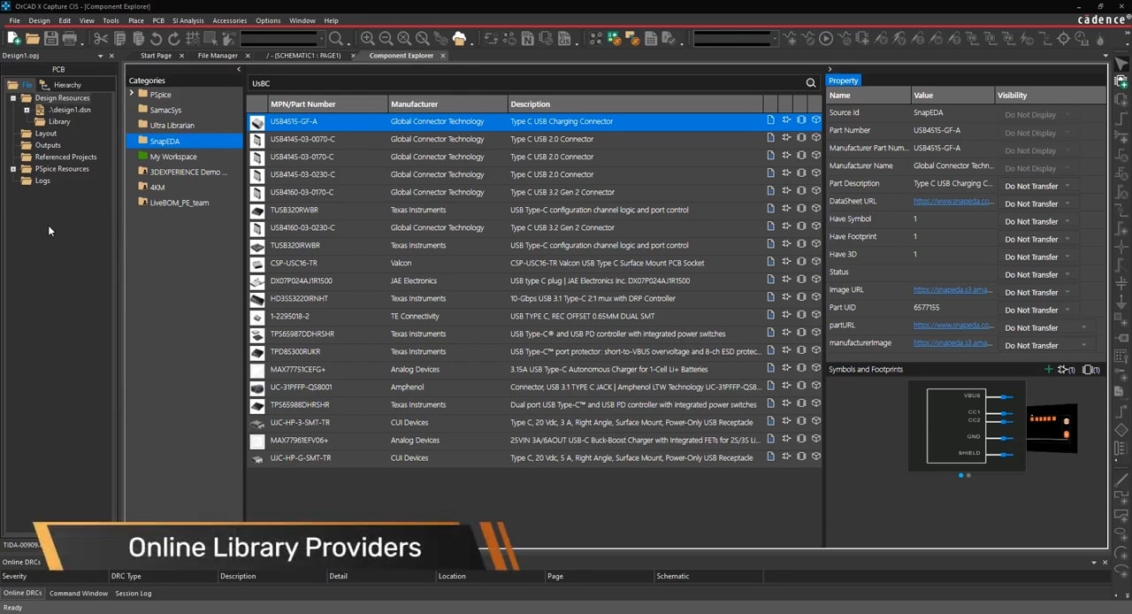 OrCAD X electronic component footprint library from online providers.