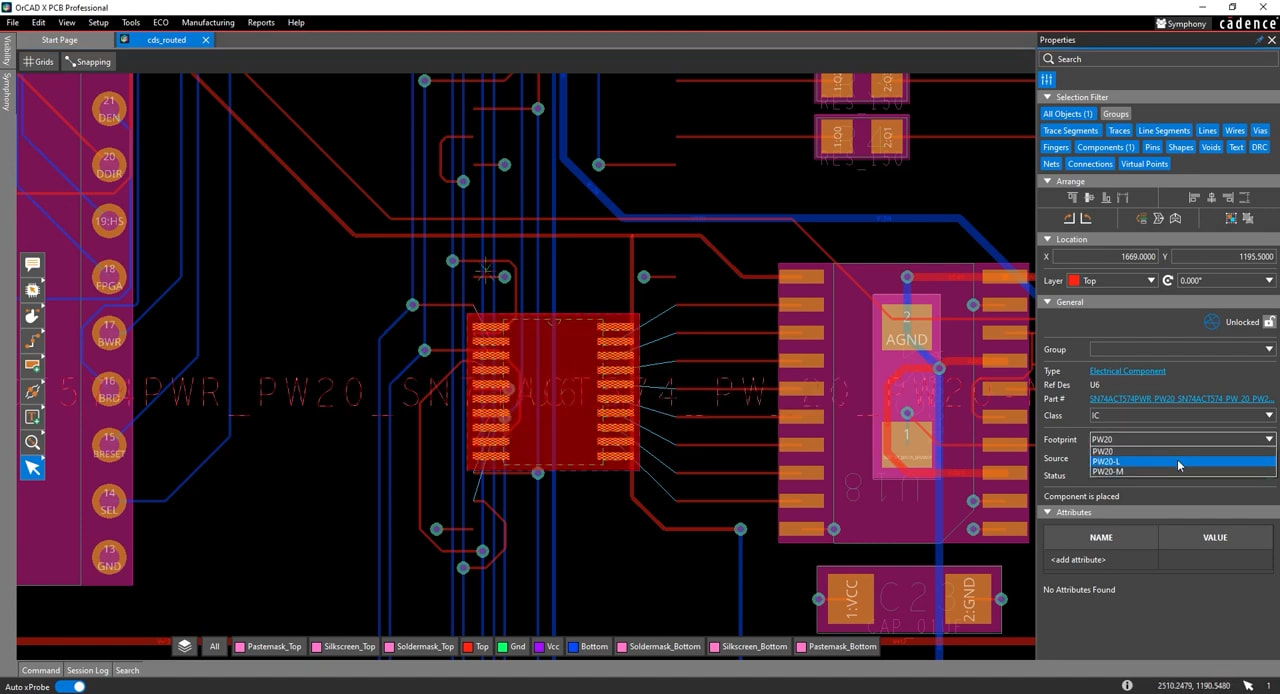 Alternate footprints in the properties panel in OrCAD X Presto.