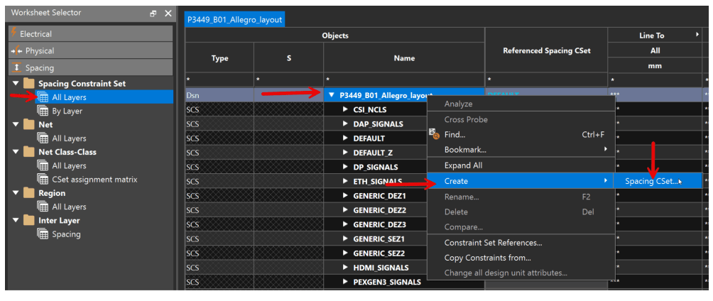 Creating a spacing CSET