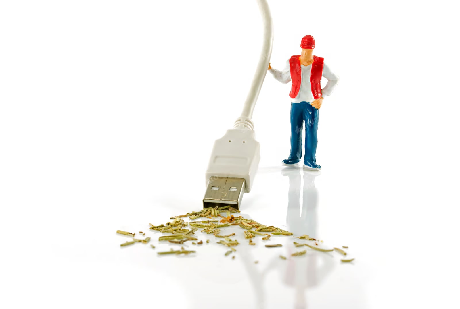 USB connector with pins and cable