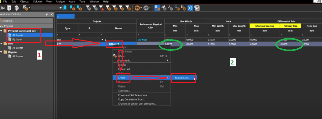 Creating a physical CSet for physical constraints