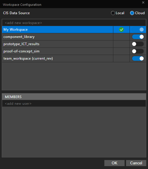 A view of the OrCAD X Capture OnCloud Workspace Configuration dialog box
