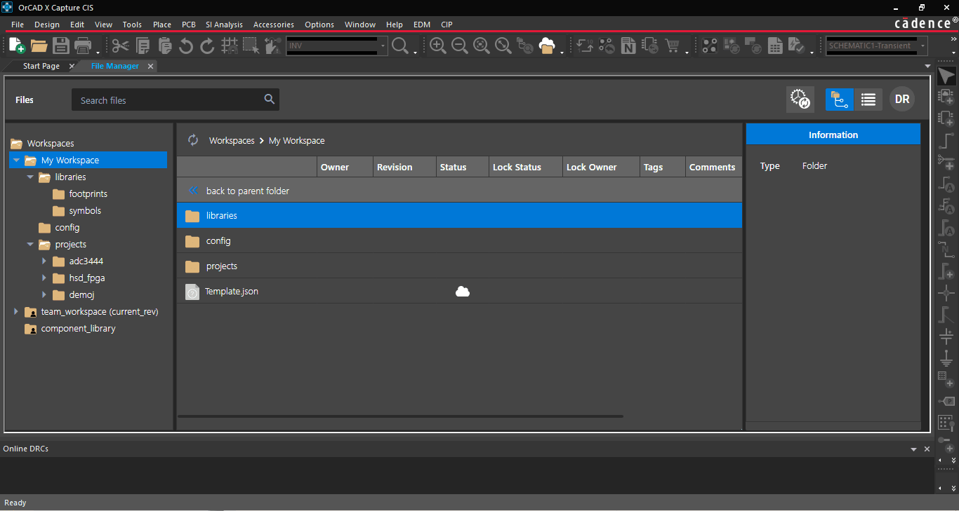 Workspace menu overview